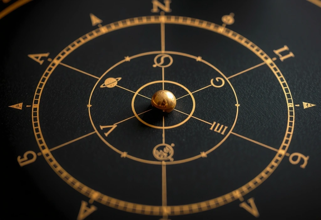 Astrologiczna mapa złotymi liniami na czarnym tle